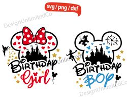Disney Birthday Girl svg, Birthday Boy svg, Mickey Head svg, Disney Birthday svg, Castle Fireworks svg, Mickey Ears