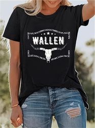 Women's Clothing Cattle Print Western T-Shirt,Crew Neck Short Sleeve Casual Top For All Season