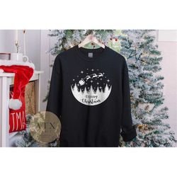 Merry Christmas Sweatshirt,  Cute Santa Christmas Sweater, Christmas Eve Moon Shirt, Xmas Shirt, Christmas Gift