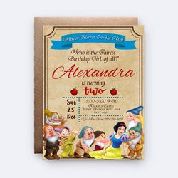 Snow White Invitation, Snow White Invite, Snow White Birthday, Snow White Themed, Digital Invitation