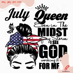 July Queen American Flag Headband Girl Birthday Svg