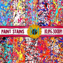 Bright color paint stains Digital Paper set, 10 Masterpiece seamless patterns for scrapbooking and crafting, dye, ink