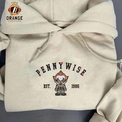 Pennywise Embroidered Crewneck, Halloween Sweatshirt, Horror friends Embroidered Hoodie, Unisex T-shirt
