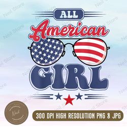 All American Girl PNG, Fourth of July PNG, Girl, Woman, 4th of July Gift, Mom Bun, Fourth of July, American Flag