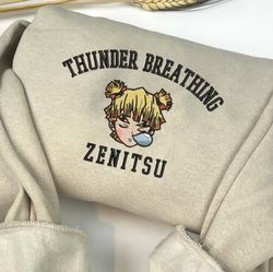 Zenitsu Embroidered Crewneck, Demon Slayer Embroidered Sweatshirt, Inspired Embroidered Manga Anime Hoodie, Tshirt