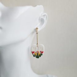Handmade lightweight tulip flower pattern dangle polymer clay earrings for Mother's Day Gift