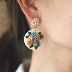 Handmade Polymer Clay Earrings with Delicate Floral Cluster Flowers - Unusual Art Ethnic Jewelry Stud for Women