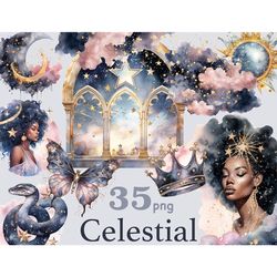 Celestial Moon Clipart | Black Goddess PNG