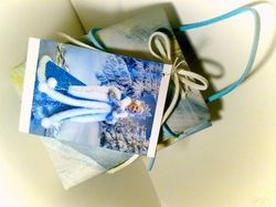 Gift bags 2, hand made, gift sacks for presents, canvas hand painted, white blue colour, decorative bride wedding bag