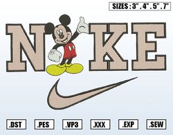 Nike x Mickey Embroidery Designs, Machine Embroidery Design File, Pes, Dst, Jef, Vp3, Exp, Hus, Instant Download.