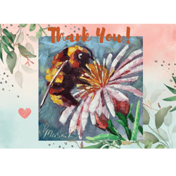 Thank You! Bumblebee Card to Download Insect Painting Creeting Card.