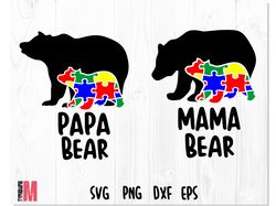 Autism Mama Bear SVG PNG, Autism Papa Bear PNG SVG, Autism baby bear SVG, Autism Awareness SVG, Autism svg