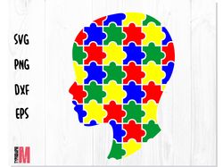 Head puzzle SVG PNG, Autism awareness png svg, Autism puzzle vector file, Autism png, Autism dxf, Autism puzzle svg