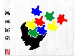 Autism head silhouette puzzle SVG PNG, Autism awareness svg, Autism png Autism dxf, Autism puzzle svg, Autism SVG Cricut