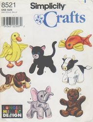Simplicity 8521 - 5 in (12.5cm) Animals sewing patterns - Elephant, Cow, Bear, Dog, Duck, Cat, Fish -Vintage Digital PDF