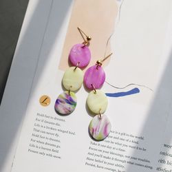 Handmade Fashion Art Trendy Bright Dangle Link Polymer Clay Earrings Gift For Fashion Lovers