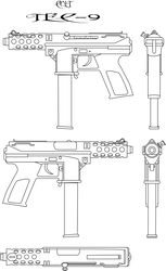 COLT TEC-9 GUN LINE ART VECTOR FILE Black white vector outline or line art file