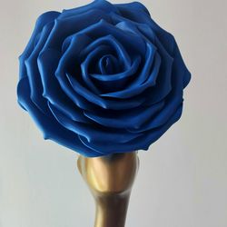 Royal blue headpiece with gold leaves Giant Rose Fascinator Kentucky Derby hat Bridal Flower hair clip