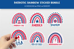 usa patriotic rainbow sticker bundle. fourth of july stickers printable