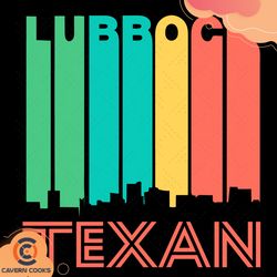 Retro 1970s Style Lubbock Texas Skyline Svg