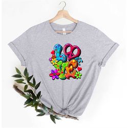 Colorful Love T-shirt, Neon Love Tee, Graffiti Love Shirt, Women's Fashion, Human Equality T-Shirt, Love Shirt with Peac