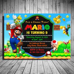 Super Mario Invite,  Super Mario Birthday, Super Mario Invitation, Super Mario Birthday Themed, Digital Invite