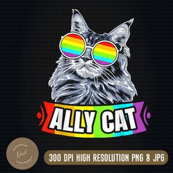 LGBT Ally Cat Be Kind Gay Rainbow, Ally Cat LGBT Gay Rainbow Pride Flag Png, Ally Cat LGBT Glasses, Digital Download
