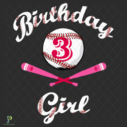 Baseball 3rd Birthday Girl Svg, Birthday Svg, 3r