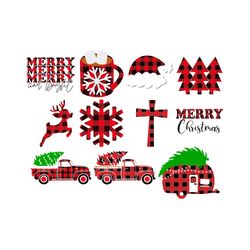 Buffalo Plaid Christmas SVG Bundle, Christmas Truck Svg, Christmas Tree Svg cut files, Merry Christmas Svg files for Cri