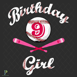 Baseball 9th Birthday Girl Svg, Birthday Svg, 9t