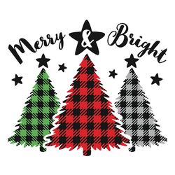 Merry And Bright Svg, Buffalo Plaid Christmas Tree Svg, Xmas Saying Svg, Dxf, Eps, Png, Holiday Cut Files