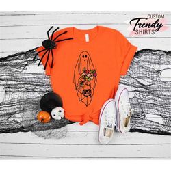 Halloween Ghost Shirt, Halloween Gift for Women, Funny Ghost Shirt, Floral Ghost Shirt, Spooky Season Shirt, Trick or Tr