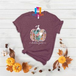 Hello Fall T-shirt, Cute Pumpkin Shirt, Women's Fall Outfit, Thanksgiving Shirt, Autumn T-shirt, Cute Fall T-shirt, Gift