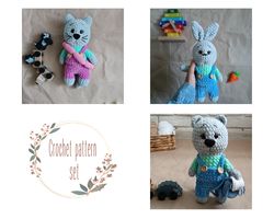 Crochet pattern set: bunny, bear, cat