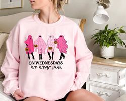 On Wednesday We Wear Pink Ghost Sweatshirt, Mean Girls Ghost Shirt, Pink Ghost Shirt, Mean Girls Halloween, Halloween Sw