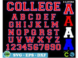 College Varsity Font SVG 3 layers Cricut | Sport College alphabet letters and numbers svg | Varsity College Font svg