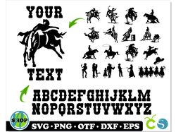 Western Font & Cowboy Silhouettes | western font svg, cowboy name svg, western font ttf, western svg png, cowboy svg png