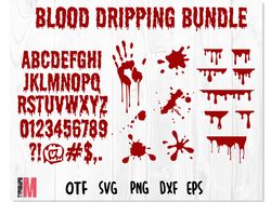 Blood Dripping Bundle | Blood Dripping Font, Blood Dripping Svg, font drips drops, blood drips svg, bloody hand svg