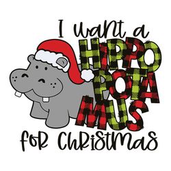 Christmas Svg, Hippo Svg, Santa Hat Svg, Hippopotamus Svg, Plaid Svg, for Christmas Svg, Layered, Cricut, Cut File, SVG,