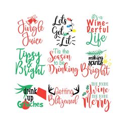 Christmas Wine Glass Bundle Designs Digital Files, svg and png, Cricut, Silhouette, Cut File, Holiday Gift, Wine Decal