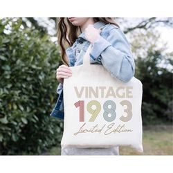 Birthday Tote Bag, 40th Birthday Gifts for Women, Vintage 1983 Bag, 40th Birthday Tote Bag, Canvas Tote Bag Women, 1983