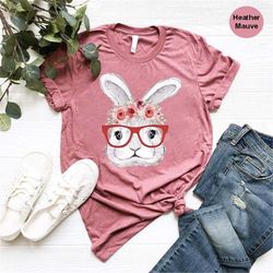 Easter Gift Shirts For Kids, Easter Women Unisex Tee, Funny Bunny With Glasses, Girls Easter Day T-Shirt, Girlfriends Ea