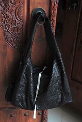 Big Soft Hobo Classy Sport Woman Bag | Purse Genuine Python Skin | Python Skin Products | Black Big Elegant Leather Desi