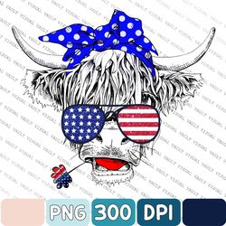 Fourth Of July Png, Highland Cow With 4th July Png, Oh My Stars Cow Png, Flag Png, Highland Cow Png, Independence Day