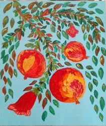 Pomegranate branch digital poster Oil painting impasto