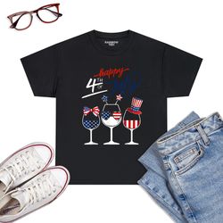 Red White Blue Wine Glass USA Flag Happy 4th Of July T-shirt