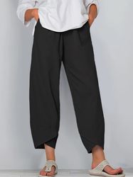 Casual Elastic Waist Solid Fashion Comfy,Loose Pocket Pants, Women's Clothing