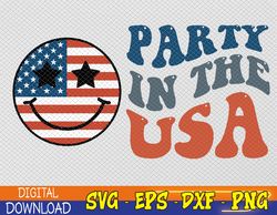 Party in the USA svg, 4th of July svg, 4th Of July Design, Retro Smiley Face svg, Usa svg, Retro Svg, Eps, Png, Dxf, Dig