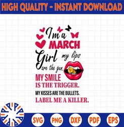 I'm A March Girl My Lips Are The Gun Png, Funny Birthday Gift, Sublimated Printing  / Digital Print Design