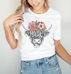 Cute Cow Shirt, Floral Cow Shirt For Mom, Highland Cow Shirt, Cow Gifts For Her, Heifer Shirt, Farm T-shirt, Ranch Tee,